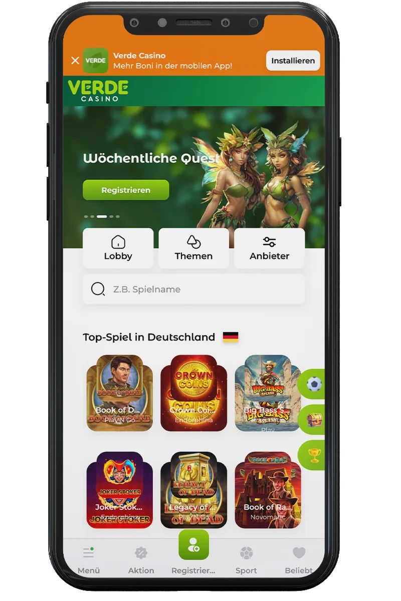 Screenshot eines Online-Casinos auf einem Mobiltelefon