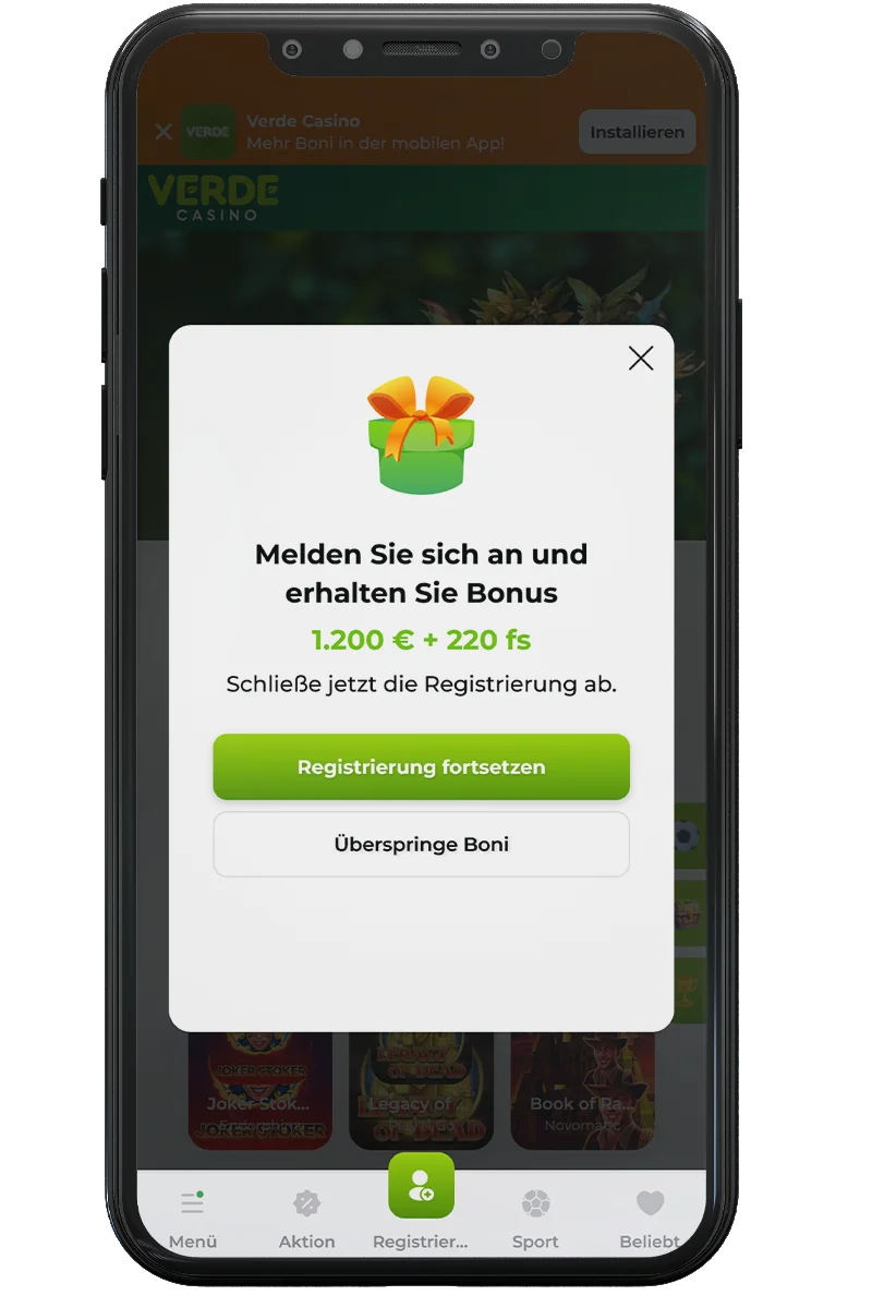 Screenshot eines Online-Casinos auf einem Mobiltelefon