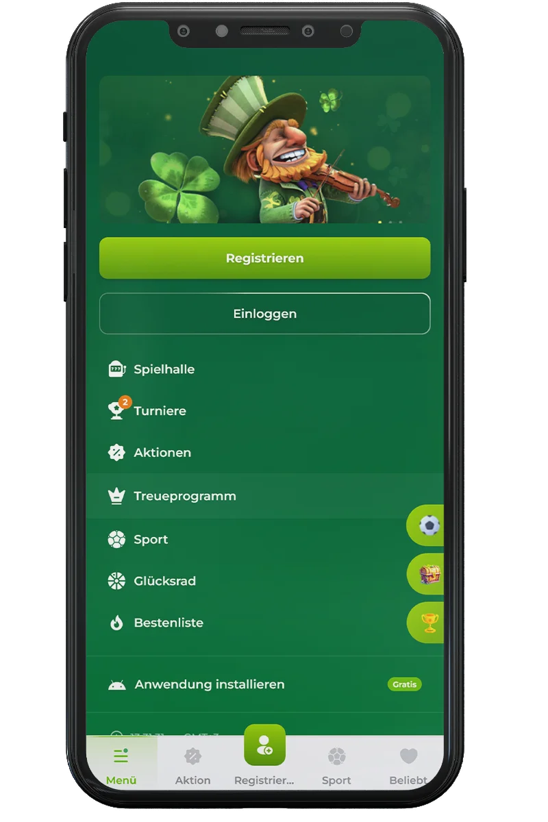 Screenshot eines Online-Casinos auf einem Mobiltelefon